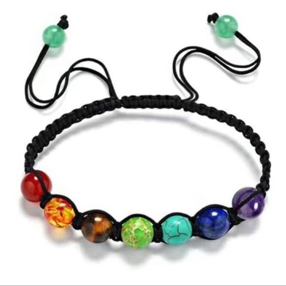 Jewelry - NWT🧘🏻‍♀️ 7 CHAKRA NATURAL STONE BEAD ADJUSTABLE BRAIDED YOGA ROPE BRACELET